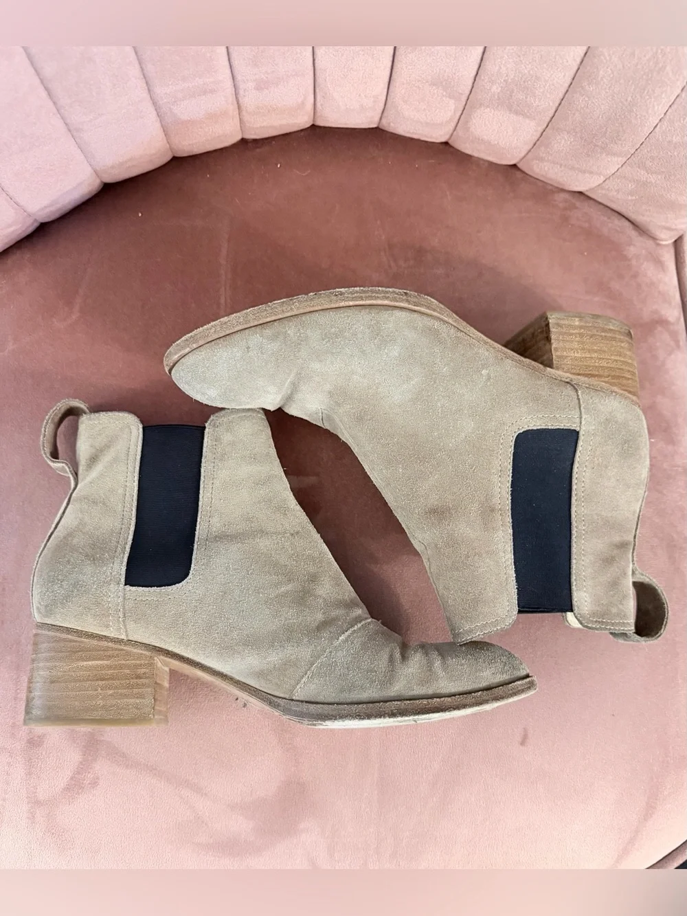 Rag & Bone Taupe Suede Western Chelsea Ankle Boots with Chunky Heel 37 7